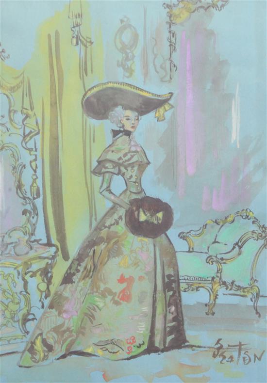 Cecil Beaton (1904-1980) Study of an elegant lady in a drawing room, 20.5 x 14.5in.